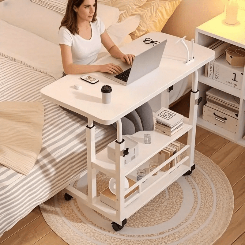 A Portable Side Table Available in 12 Colors, Suitable for Use As a Bedside Table, Cabinet, Or Folding Desk. This Wheeled And Adjustable Office Desk Features a Storage Rack, Making It Ideal for Bedrooms, Living Rooms, Offices, And Study Areas — image 3 of 5