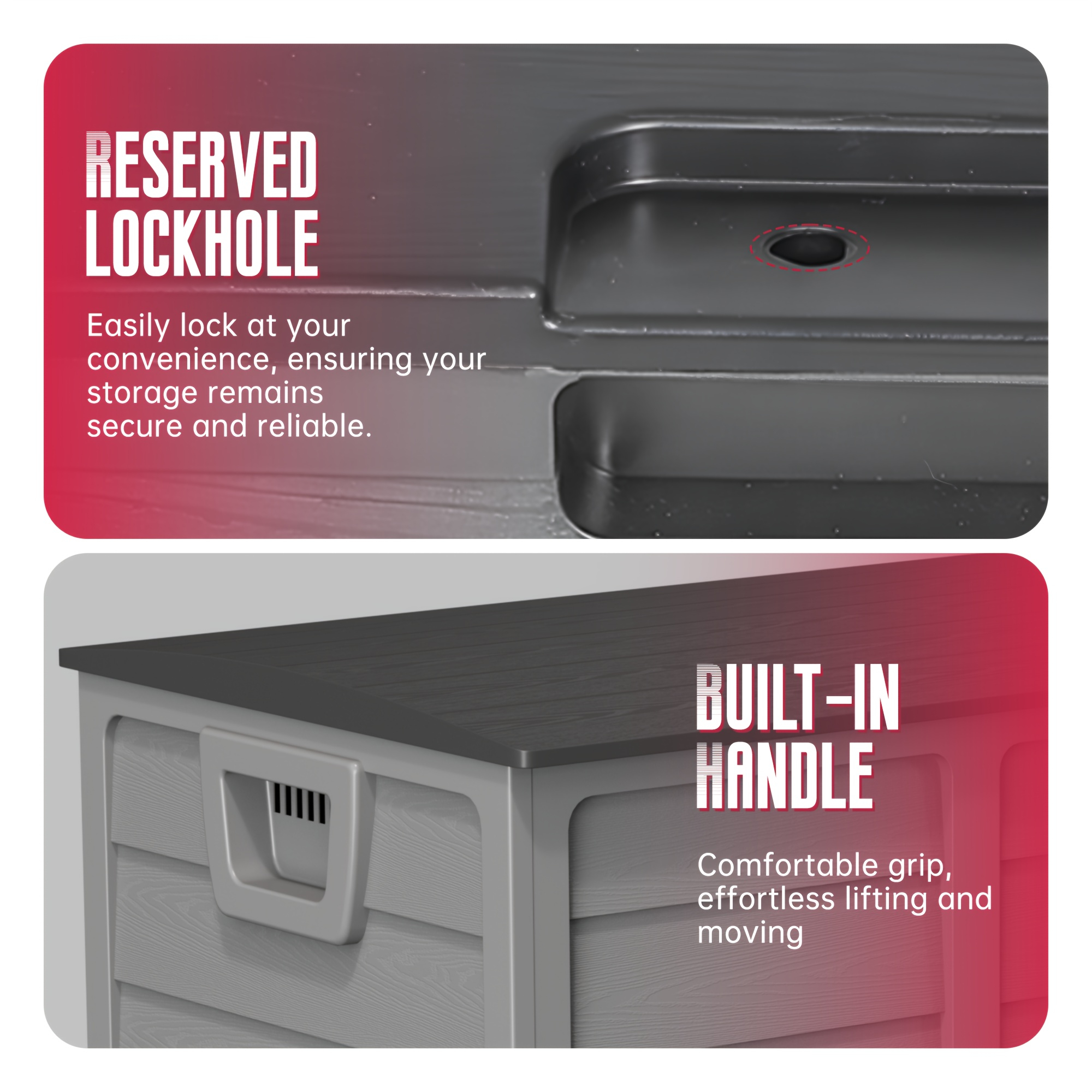 75 Gallon Resin Outdoor Storage Box with Handles, Deck Box with Handles for Pool Accessories, Garden Tools, Camping Gear, Holiday Gift, Easy to Assemble, Box,Cabinet,Rack for Outdoor Storage — image 3 of 5