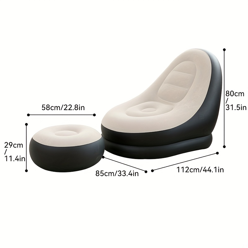 Inflatable Lounge Chair and Footstool 2pcs Set, Adult Inflatable Sofa with Flocked Surface, Comfortable Blow-Up Recliner for Indoor & Outdoor Use, Suitable as Holiday Gift — image 2 of 4