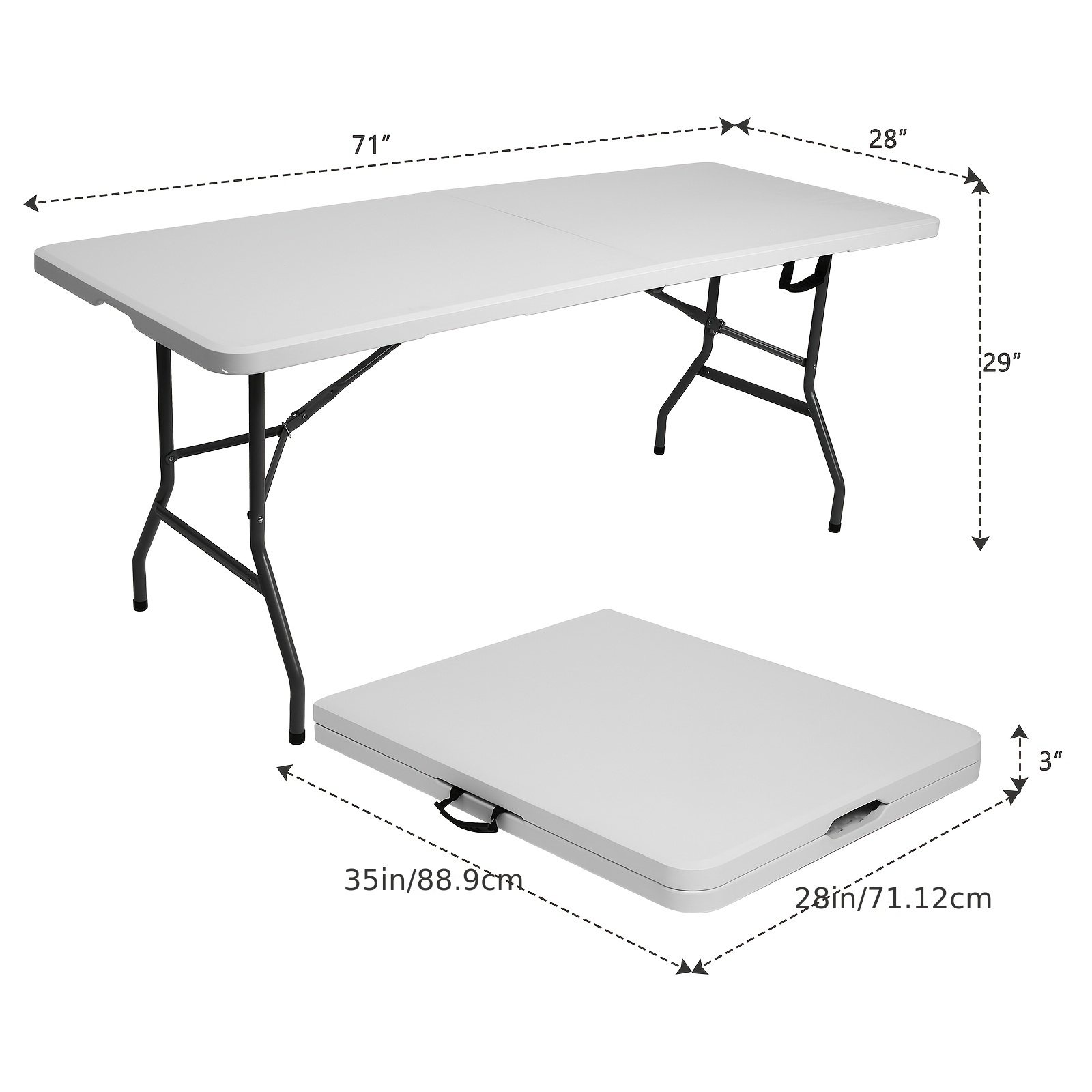 4ft/6ft Plastic Folding Table, Portable Dining Table Indoor Outdoor with Carrying Handle, Locks, Picnic Table -White — image 3 of 5