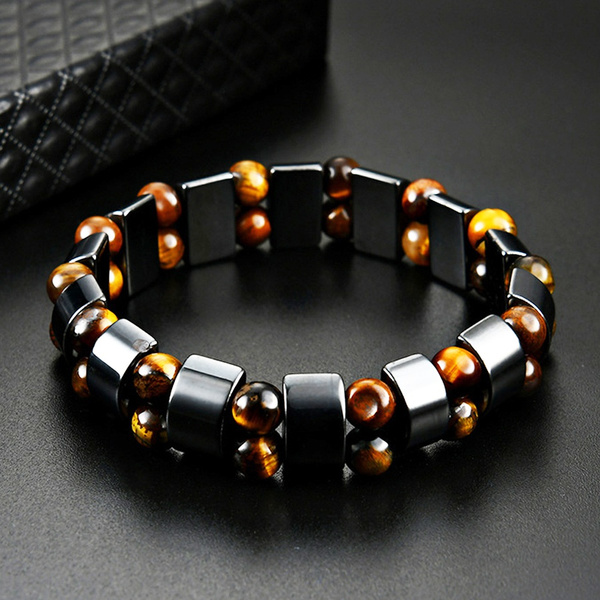 Double Hematite Tiger's Eye Bracelets Men Tiger Eye & Hematite Charm Bracelets for Women Natural Energy Stone Bracelet Jewelry — image 1 of 16
