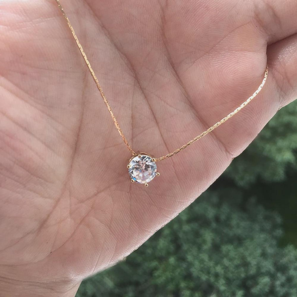 Simple Trendy Crystal Zircon Rhinestone Pendant Necklace For Women Charm White Gold Color Clavicle Chain Necklack WeddingJewelry — image 1 of 8