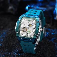 Dulunwe Starry Moon Phases Hollow Out Automatic Mechanical Watch Rubber Strap Luminous Wristwatch Tonneau Sports Men's Tourbillon Watches — image 3 of 15