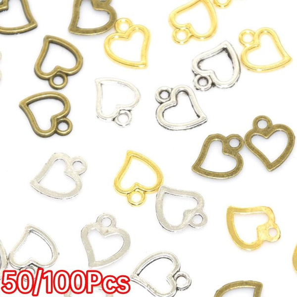 50/100Pcs Alloy Mini Sweet Hollow Love Heart Shape Charms for DIY Earrings Jewelry Making Accessories — image 1 of 11