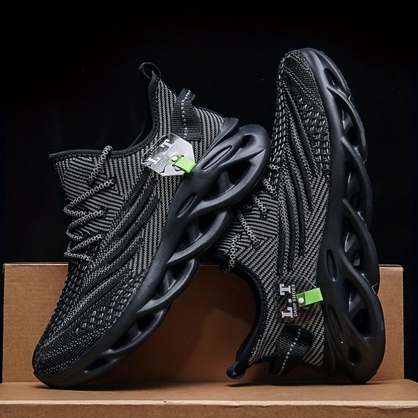 Men's fashion breathable lace-up knitted sneakers, various colors, casual outdoor running and walking shoes, lightweight men's shoes — image 1 of 16