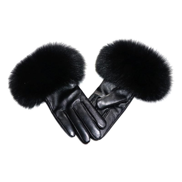 Genuine Sheepskin Gloves with Fox Fur Cuff | Winter Warm Touchscreen Riding Gloves — image 1 of 17