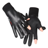Flip Leather Gloves Winter Takeaway Waterproof and Cold-proof Outdoor Riding Driving Fishing Warm Gloves — image 2 of 12