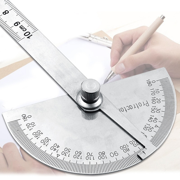 Stainless Steel Round Head 180 degree Protractor Angle Finder Rotary Measuring Ruler Machinist Tool 10cm Craftsman Ruler — image 1 of 13