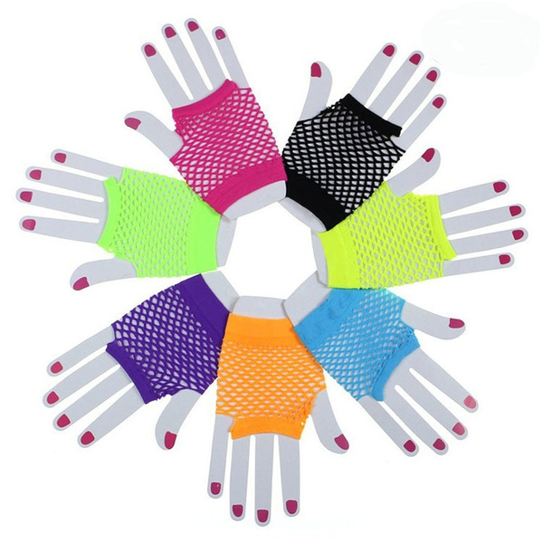 Punk Goth Candy Colors Net Gloves Without Fingers Lady Disco Dance Costume Lace Fingerless Mesh Fishnet Gloves — image 1 of 10