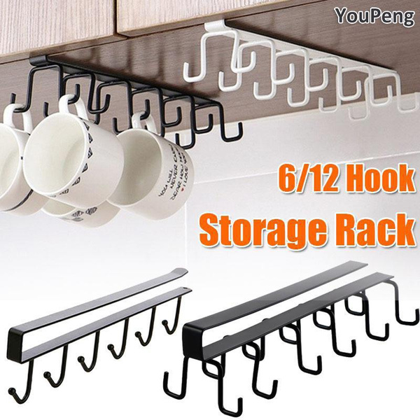 Kitchen Cabinets Ceiling Storage Hook With 6/12 Hooks Desk Cabinets Organizer Hanging Rack Organizer Kitchen Hanging Tool — image 1 of 18