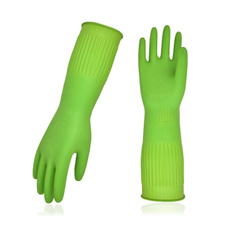 1-Pair Dishwashing Gloves, Reusable Household Gloves, Kitchen Gloves, Long Sleeve, Thick Latex, Cleaning, Washing, Working, Painting, Gardening, Pet Care (Size M,Green, Rb2143) — image 3 of 8