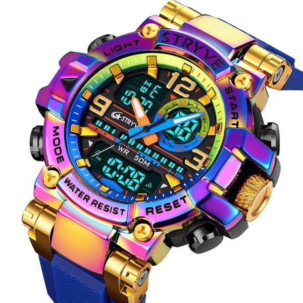 Top Brand Luxury Men Sport Chronograph Watch Dual Display Watches Army Military Watch Multifunction Electronic Watch 5 Bar Waterproof Rubber Watch — image 1 of 24