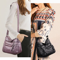 Women's Soft Leather Bag Waterproof Multi-Zipper Leather Satchel Outdoor Travel Shoulder Bag Crossbody Bag Casual Handbag Messenger Bag — image 2 of 24