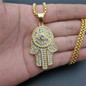 Hip Hop Full AAA CZ Turkish Evil Eye Hamsa Hand of Fatima Pendant Necklace Gold Plated 316L Stainless Steel Iced Out Chains For Women Men Jewelry — image 8 of 14