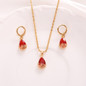 Water Drop Pendant Necklace Stud Earrings Woman 18K Yellow Gold Filled Womens Jewellery Red Crystal Jewellery Set — image 4 of 8
