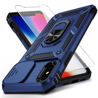 for iPhone Xs Max Case with Slide Lens Cover, HD Screen Protector, Military Grade Drop Protection, Magnetic Rotated Ring Holder Kickstand Phone Case — image 2 of 8