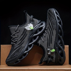 Men's fashion breathable lace-up knitted sneakers, various colors, casual outdoor running and walking shoes, lightweight men's shoes — image 3 of 16