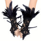 1 pair, Bohemian Gothic faux feather gloves, monochrome lace sequined lace-up hook gloves, Halloween party dress-up wristbands — image 12 of 17
