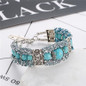 Vintage Tibetan Silver Feather Turquoise Beads Bracelet Bangle Crystal Diamond Turquoise Bangle Women Jewelry Gift — image 10 of 16