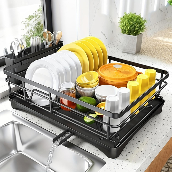 1pc Dish Rack, Single Layer Dish Drying Rack, Large Capacity Dish Rack With Drainboard, Rustproof Dish Drainer With Utensil Holder, For Sink, For Kitchen Countertop, Kitchen Organizers And Storage, Kitchen Accessories — image 1 of 20
