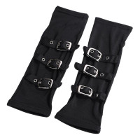 Punk Style Black Mesh Fingerless Gloves with Wrist Strap — image 2 of 8