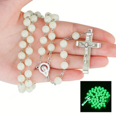 Glow In The Dark Rosary Necklace For Women INRI Crucifix Cross Pendant 8MM Beaded chains Religion faith Jewelry — image 3 of 11