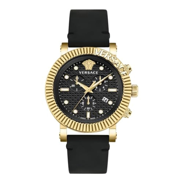 VChrono Classic Collection Luxury Mens Watch Timepieces With A Black Strap And Dial Featuring A Gold Case — image 1 of 9