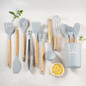 11-Piece Kitchen Utensil Set with Wooden Handles & Silicone Heads, Black & Khaki Storage Caddy — image 18 of 19