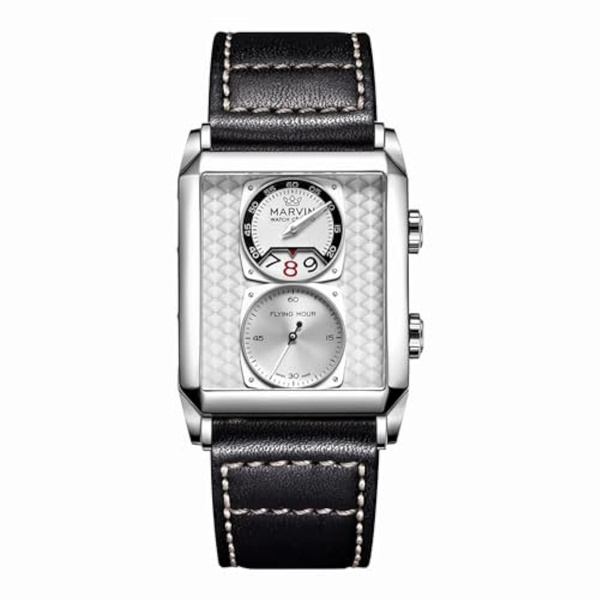 Watches For Men Swiss Mens Watch In Stainless Steel With Leather Strap And Rectangular Sapphire Glass Dial Quartz Movement 50M Waterproof — image 1 of 7