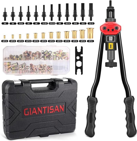 Rivet Nut Tool,  16-Inch Rivnut Tool Kit with 12 Metric and SAE Mandrels, 176Pcs Rivet nut Assortment Kit, and Rugged Carrying Case — image 1 of 9