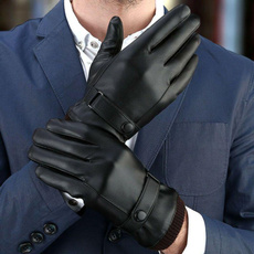 1Pair Winter Men Gloves PU Leather Gloves, Thick Lined Warm Touchscreen Gloves, Winter Fashion Gloves Sport Gloves — image 3 of 16
