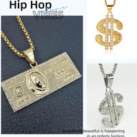 3mm Stainless Steel Chain Fashion Women Men's Hip Hop Iced Out US $100 Dollar Gold Color Pendant Necklace Jewelry — image 2 of 12