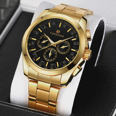 Automatic Mechanical Watch for Men - Gold Black Stainless Steel Case with 3 Subdials, Date, Chronograph Sports Business Watch — image 3 of 16