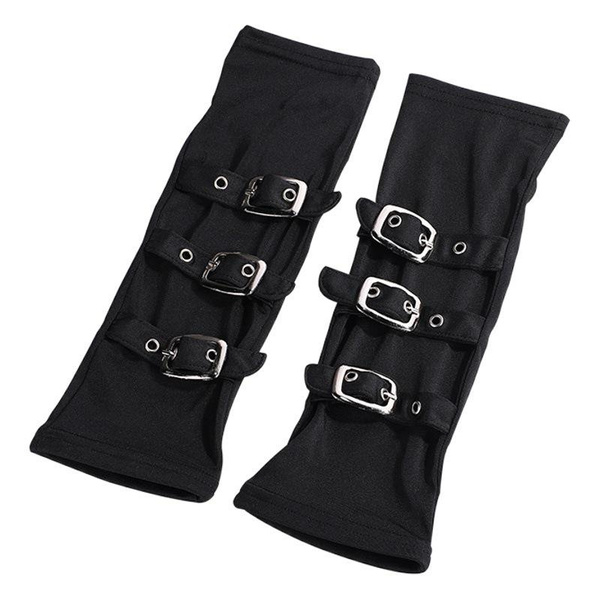 Punk Style Black Mesh Fingerless Gloves with Wrist Strap — image 1 of 8