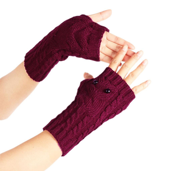 Knitted Half Finger Gloves Owl Pattern Gloves Fingerless Thumb Hole Gloves — image 1 of 15