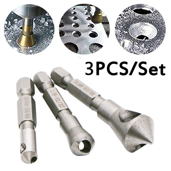 3/15pcs Countersink Deburring Tool Set Drill Bits 1/4 Hex Shank Chamfer Wood Countersink Deburring Drill Bit Tool 5/64 1/8 3/16 — image 1 of 13