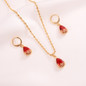 Water Drop Pendant Necklace Stud Earrings Woman 18K Yellow Gold Filled Womens Jewellery Red Crystal Jewellery Set — image 5 of 8
