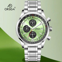 Men's Chronograph Watch, 43.5MM Large Dial Pilot Watch with Slide Rule Bezel, Stainless Steel Band Quartz Wristwatch, Date Display, Daily Water Resistant, Luxury Business Sport Watch for Men — image 2 of 36