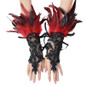 1 pair, Bohemian Gothic faux feather gloves, monochrome lace sequined lace-up hook gloves, Halloween party dress-up wristbands — image 11 of 16