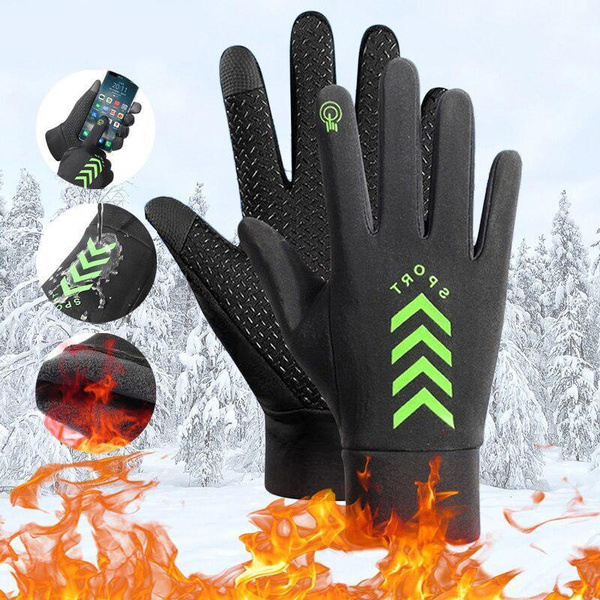 1 Pair Men Winter Waterproof Cycling Gloves Outdoor Sports Ski Running Motorcycle Touch Screen Fleece Gloves Non-Slip Warm Full Fingers — image 1 of 12