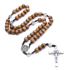 Handmade Round Bead Rosary Necklace for Men for Cross Jesus Pendant Catholic Religious Jewelry Gifts — image 3 of 10