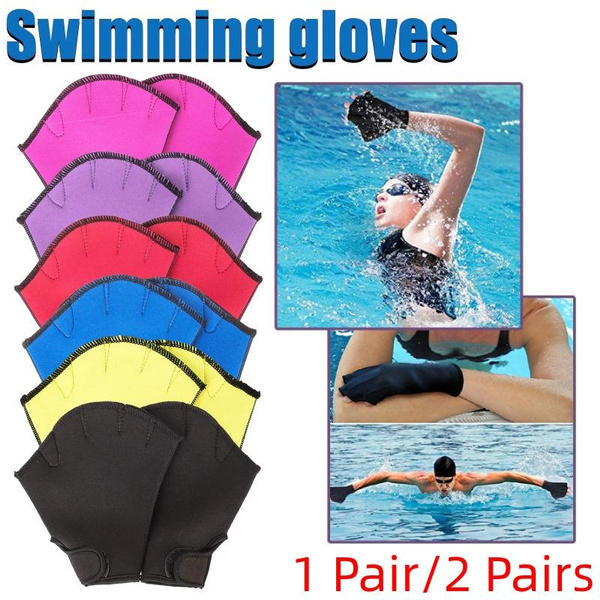 New 1 Pair/ 2 Pairs Webbed Swim Gloves, Unisex Swimming Gloves Aquatic Swim Training Gloves Fitness Water Resistance Training Gloves for Swimming and Diving with Wrist Strap — image 1 of 58