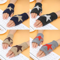 Knitted Gloves for Adult Mittens Male Female Winter Gloves with Pentagram Pattern Fingerless Gloves SNO — image 2 of 8