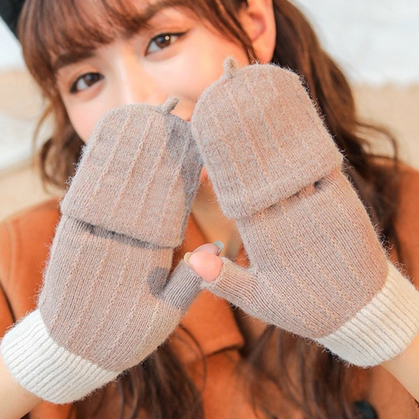 Cotton Gloves Stretchy Mittens Adult Plush Half&Full Finger Gloves with Flip Top Knitted Warm Gloves for Cold Weather ETE — image 1 of 19