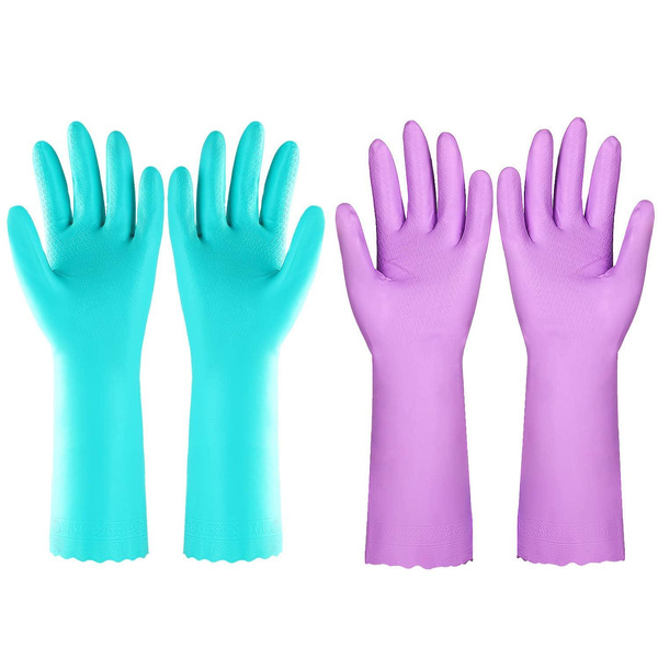 Reusable Dishwashing Cleaning Gloves With Latex Free, Cotton Lining,Kitchen Gloves 2 Pairs,Purple+Blue Medium — image 1 of 8