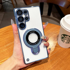 Thin Clear Magnetic Folding Stand Frameless Phone Case For Samsung S24 S25 Plus S22 S23 Ultra Luxury Plating Borderless PC Cover — image 3 of 16