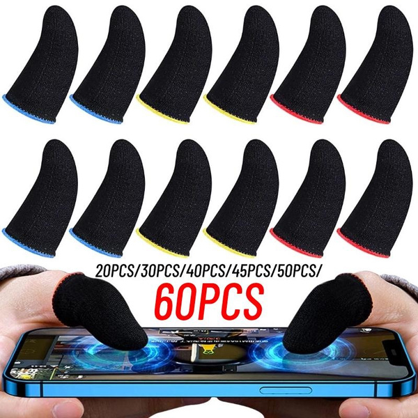 60pcs/50pcs/45pcs/40pcs/30pcs/20pcs Gaming Finger Sleeves Breathable Fingertips for Mobile Phone Game Controller Finger Thumb Sleeve Gloves Carbon Fiber Anti-Sweat Seamless Touch Screen Finger Covers — image 1 of 34