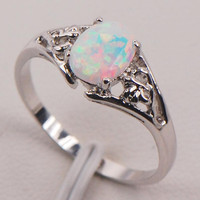 White Fire Opal 925 Sterling Silver Fashion Jewelry Ring Size 5 6 7 8 9 10 11 — image 2 of 4