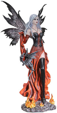 Black Lady Fire Fairy with Black Dragon Resin Statue Home Decor Figurine 24.5"H — image 2 of 6
