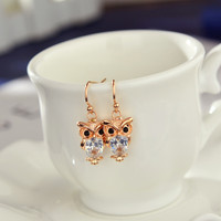 1 Pair Rose Gold Zircon Earrings Female Owl Earrings Fashion Jewelry — image 2 of 7